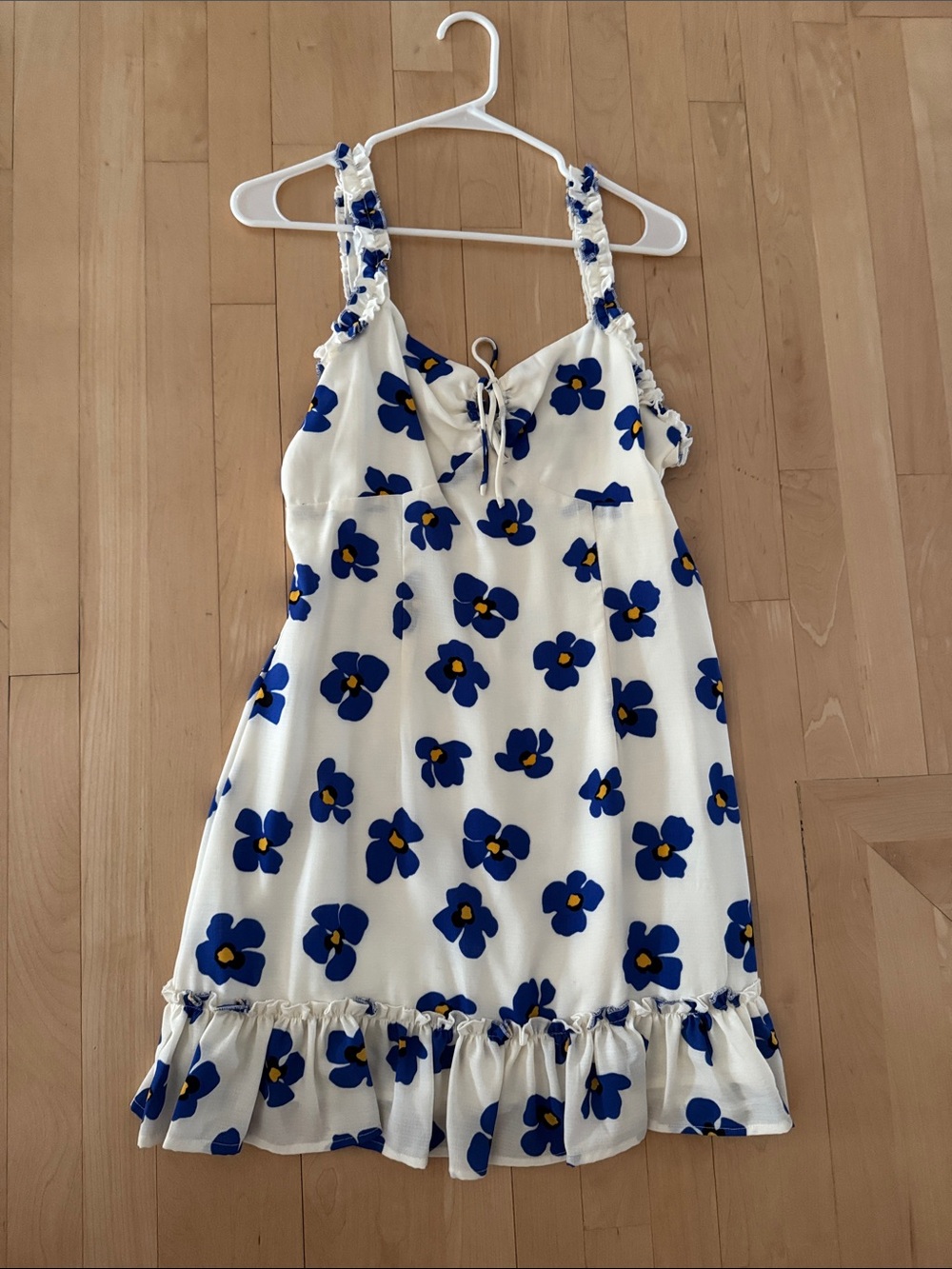 Aqua White Sundress with Blue and Yellow Floral Print